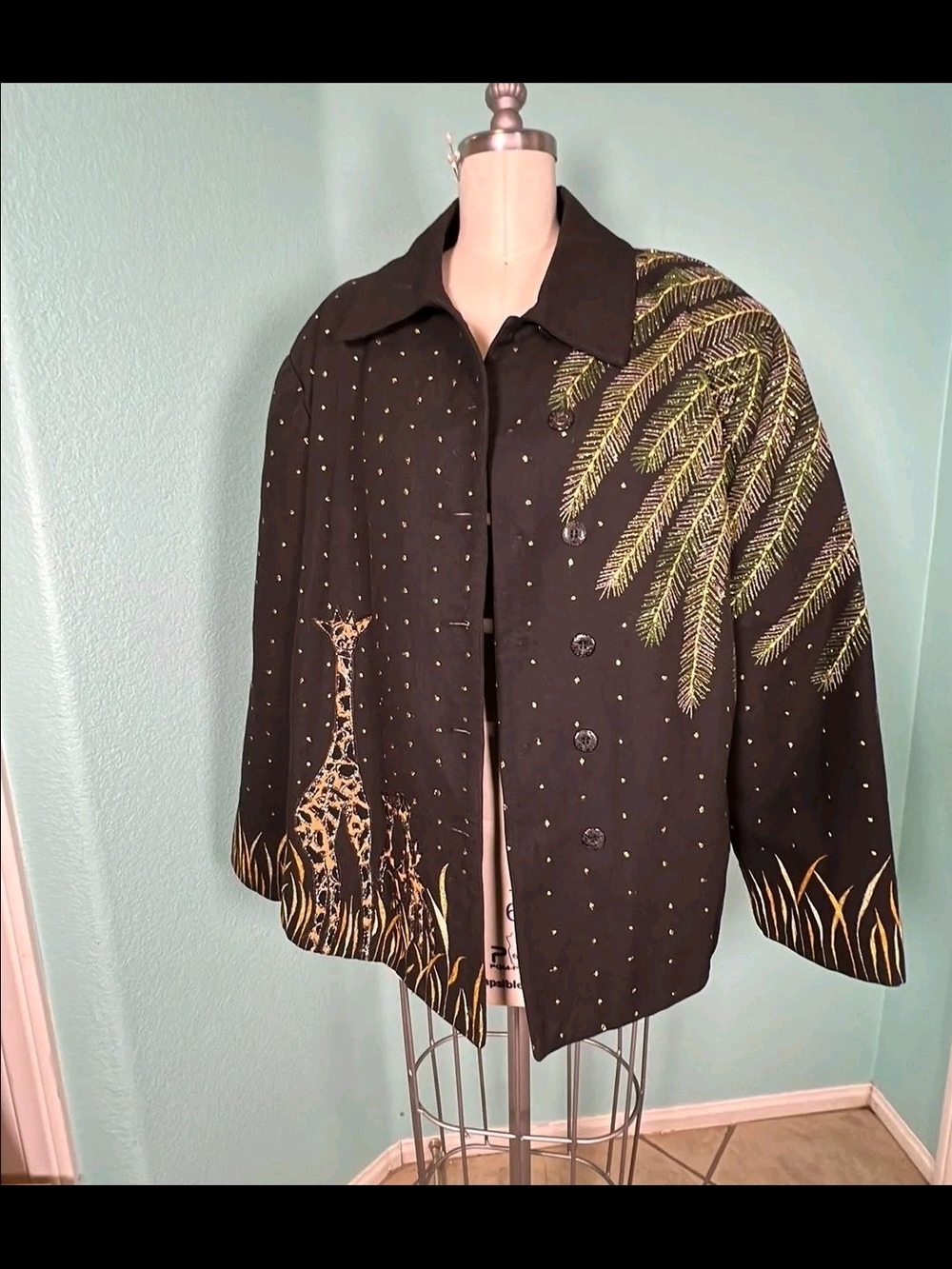 Anage Black Jacket with Gold and Green Embroidery